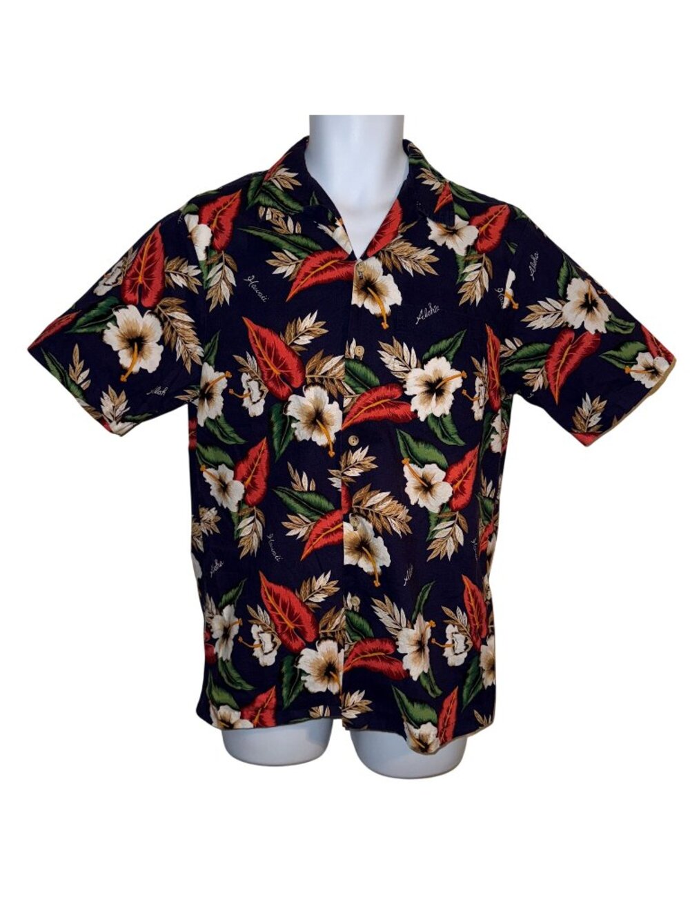 RJC Button Front Shirt Mens M Floral Plumeria Bright Colorful Aloha Hawaiian